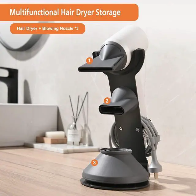 Alt view image 3 of 7 - Laifen Hair Dryer Stand, Extra Tall Countertop Blow Dryer Holder with Weighted Base for Cord Protection, Sturdy Carbon Steel Matte Black (Fits Laifen)