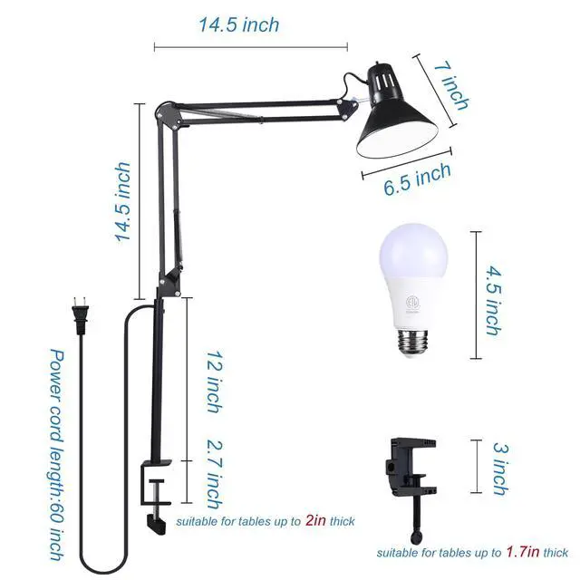 Alt view image 4 of 6 - Swing Arm Desk Lamp for Home Office 360°Adjustable