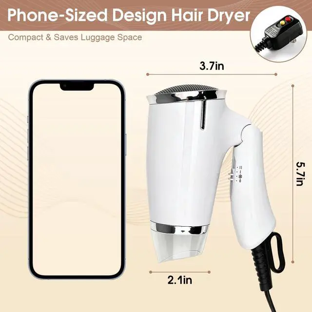 Alt view image 2 of 4 - Mini Foldable 1200W Hair Dryer, 120V Portable Travel Blow Dryer