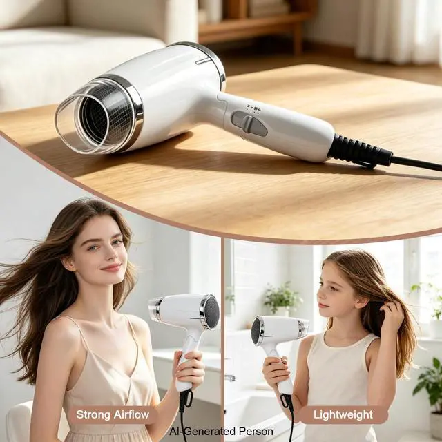 Alt view image 4 of 4 - Mini Foldable 1200W Hair Dryer, 120V Portable Travel Blow Dryer