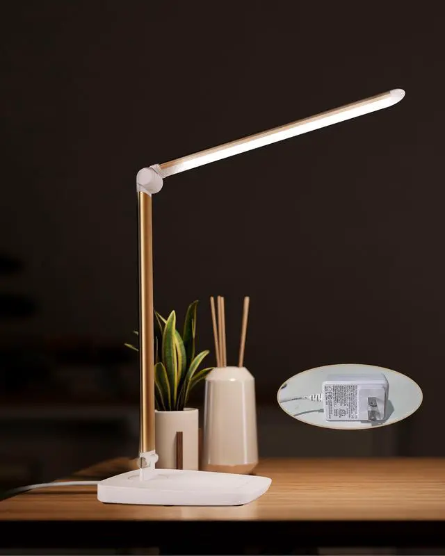 Alt view image 7 of 7 - Dimmable LED Desk Lamp with USB Charging Port, Touch Control Foldable Gooseneck Free Rotation Adjustable Eye Care Table Lamp, Bedside Reading Light with UL AC Adapter (Pink Gold)