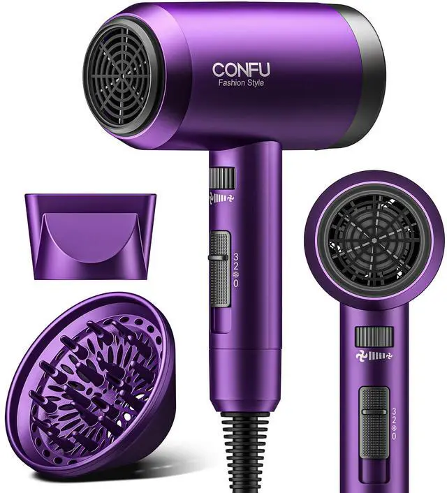 Main image of Hair Dryer with Diffuser, Ionic Blow Dryer 1600W, Portable Lightweight Fast Drying Negative Ion Hairdryer, 3 Heat Settings with Diffuser and Concentrator Nozzle for Home & Travel
