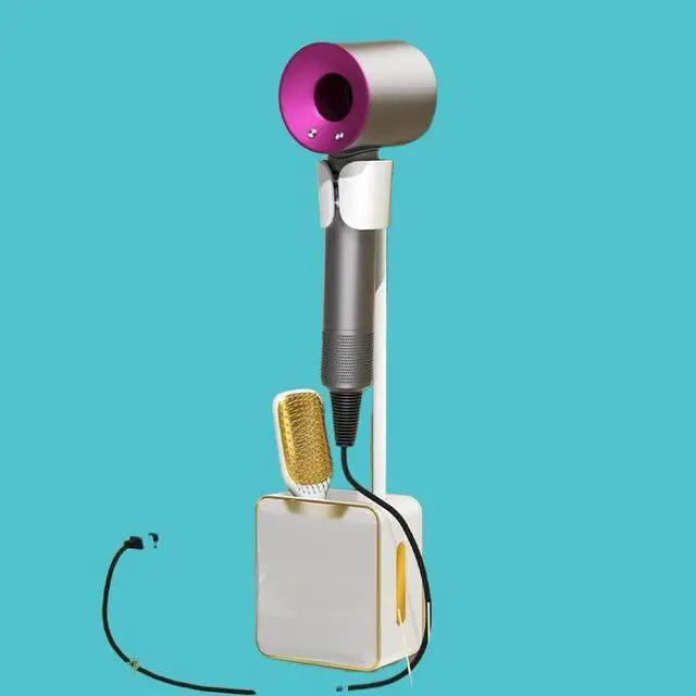 Alt view image 3 of 4 - Wall-mounted hair dryer holder with no-drilling installation, hands-free design for kitchen and bathroom cabinetsgray gold