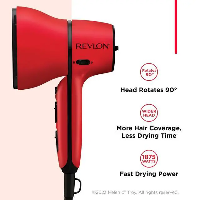 Alt view image 2 of 6 - Airflow Control Hair Dryer with Diffuser - 1875W Blow Dryer Head Rotates 90° for Total Control, Wider Head for Less Drying Time, Reduces Frizz (Red)