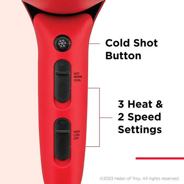 Alt view image 3 of 6 - Airflow Control Hair Dryer with Diffuser - 1875W Blow Dryer Head Rotates 90° for Total Control, Wider Head for Less Drying Time, Reduces Frizz (Red)