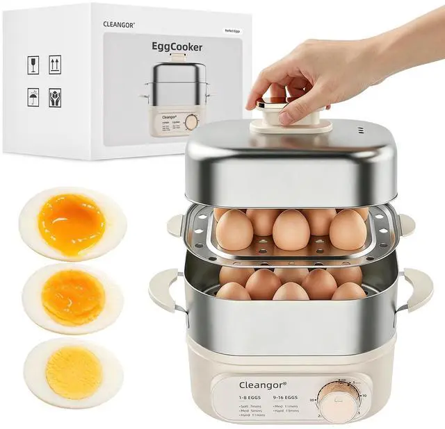 Main image of Hard Boiled Egg Steamer16 Med / 12 Large Eggs, 304 SS + PP, Auto Shut Off
