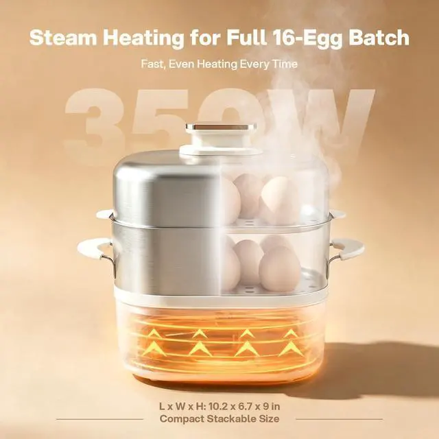 Alt view image 7 of 7 - Hard Boiled Egg Steamer16 Med / 12 Large Eggs, 304 SS + PP, Auto Shut Off