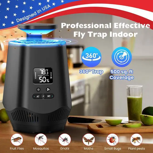 Alt view image 2 of 7 - Fruit Fly Traps for Indoors, Smart Fly Trap Indoor Bug Zapper Gnat Traps for House Indoor with Temperature and Humidity Sensor, 10PCS Sticky Boards BK