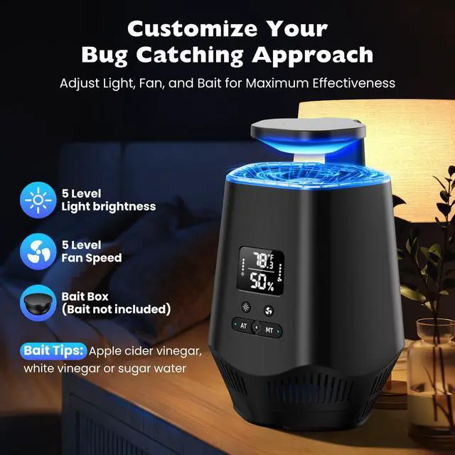 Alt view image 5 of 7 - Fruit Fly Traps for Indoors, Smart Fly Trap Indoor Bug Zapper Gnat Traps for House Indoor with Temperature and Humidity Sensor, 10PCS Sticky Boards BK