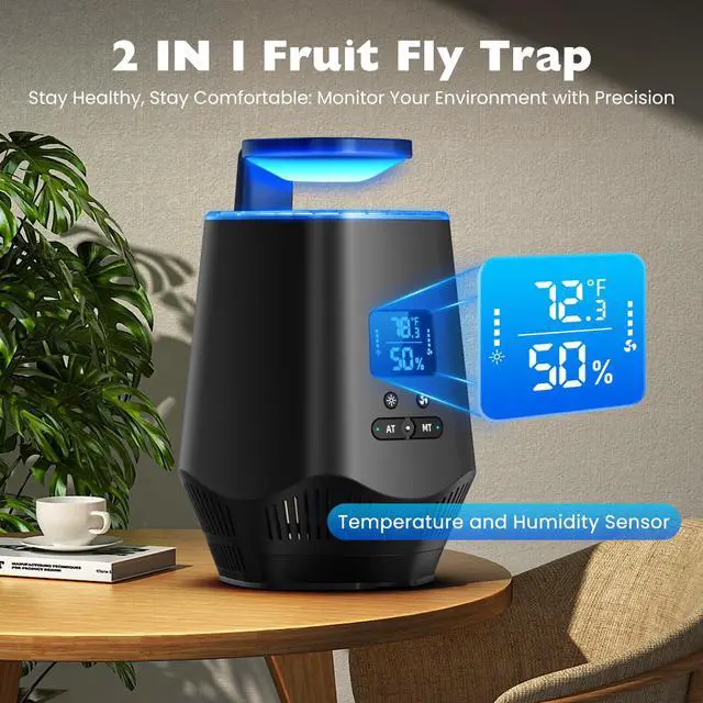 Alt view image 6 of 7 - Fruit Fly Traps for Indoors, Smart Fly Trap Indoor Bug Zapper Gnat Traps for House Indoor with Temperature and Humidity Sensor, 10PCS Sticky Boards BK