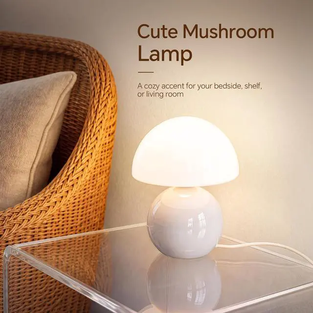 Alt view image 2 of 7 - Mushroom Lamp Table Lamp for Bedroom-Small Desk Table Lamps,White