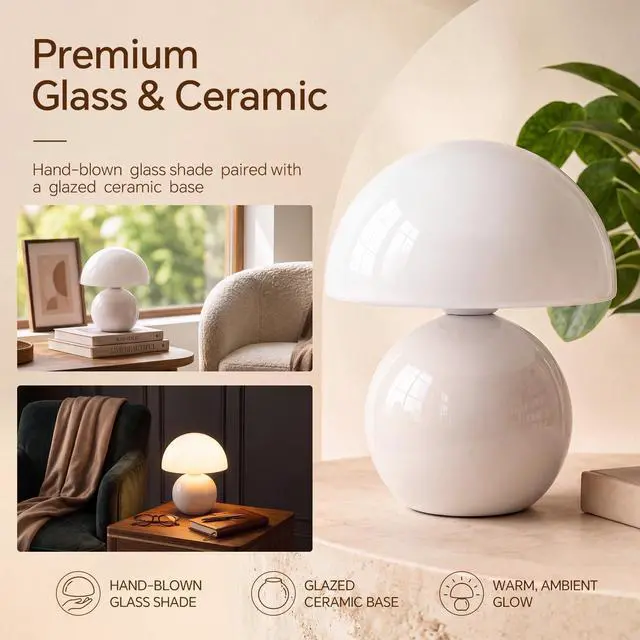 Alt view image 3 of 7 - Mushroom Lamp Table Lamp for Bedroom-Small Desk Table Lamps,White