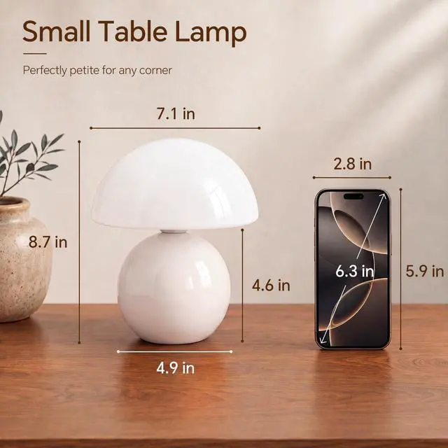 Alt view image 7 of 7 - Mushroom Lamp Table Lamp for Bedroom-Small Desk Table Lamps,White