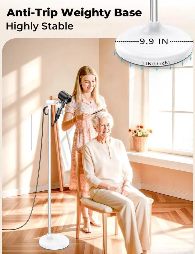 Alt view image 4 of 7 - Hands-Free Hair Dryer Stand for Blow Dryers Hairdryer Holder for Families & Pet Grooming Bathroom Use Hair Dryer Holder with Anti-Slip Stable Base, Adjustable Height 16.7 - 50 Inch