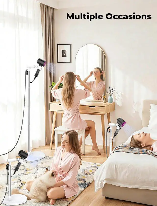 Alt view image 7 of 7 - Hands-Free Hair Dryer Stand for Blow Dryers Hairdryer Holder for Families & Pet Grooming Bathroom Use Hair Dryer Holder with Anti-Slip Stable Base, Adjustable Height 16.7 - 50 Inch