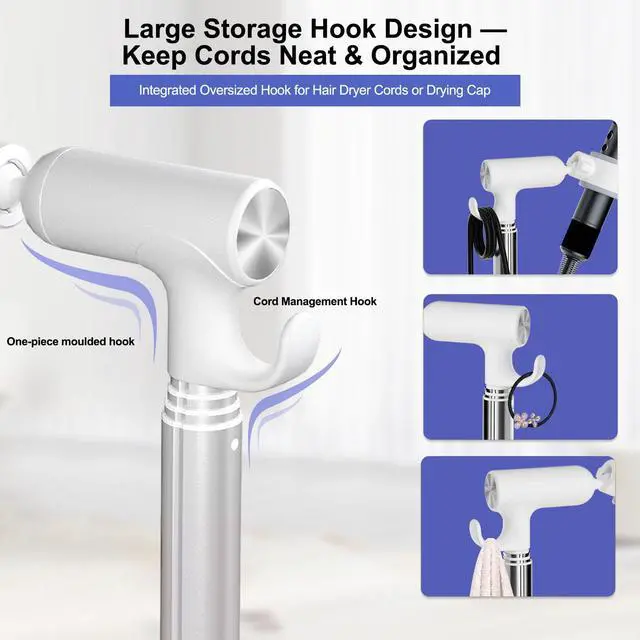 Alt view image 2 of 7 - Heavy Duty Hair Dryer Stand, 360° Rotating, Adjustable Height