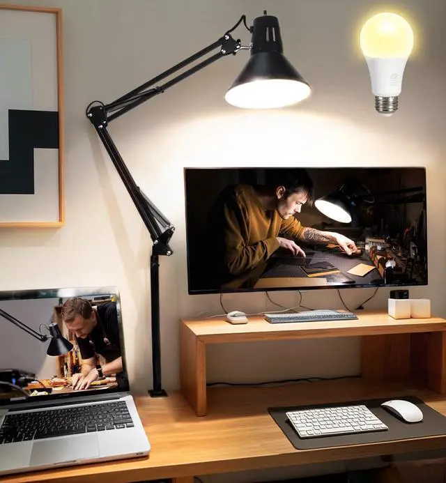Main image of Black Desk Lamp with Clamp, Extra-Tall Adjustable Metal Swing Arm, 3000K