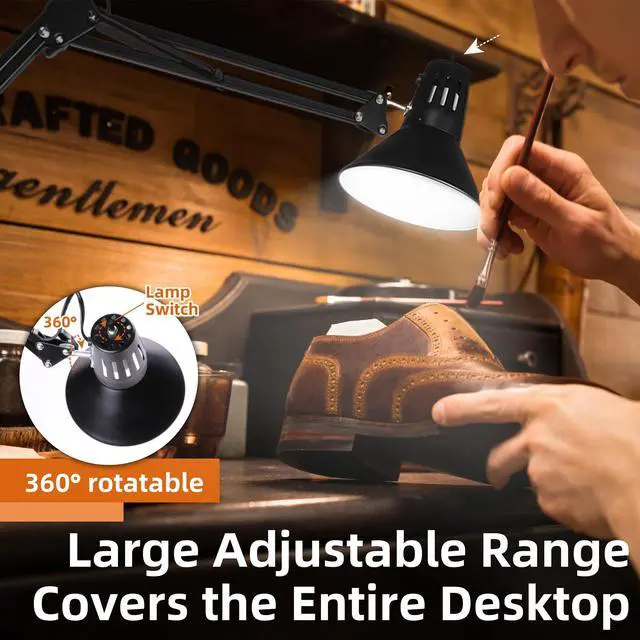 Alt view image 2 of 7 - Black Desk Lamp with Clamp, Extra-Tall Adjustable Metal Swing Arm, 3000K