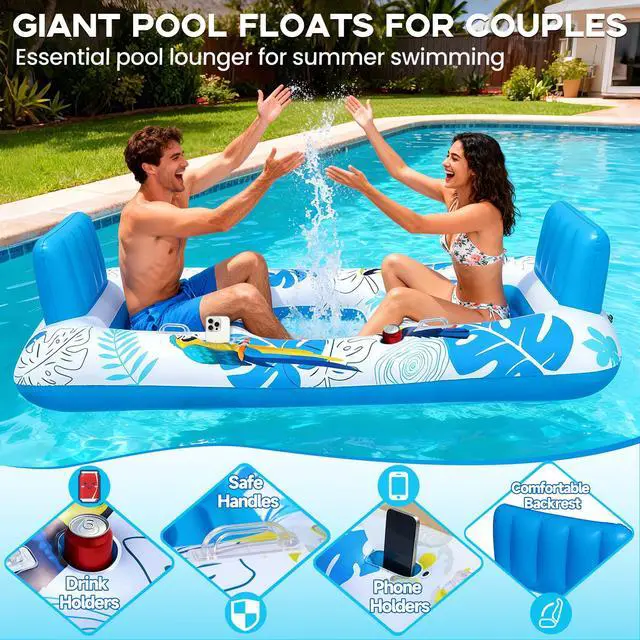 Alt view image 3 of 7 - 2 Person Inflatable Pool Float Adult,Extra Large Inflatable Float
