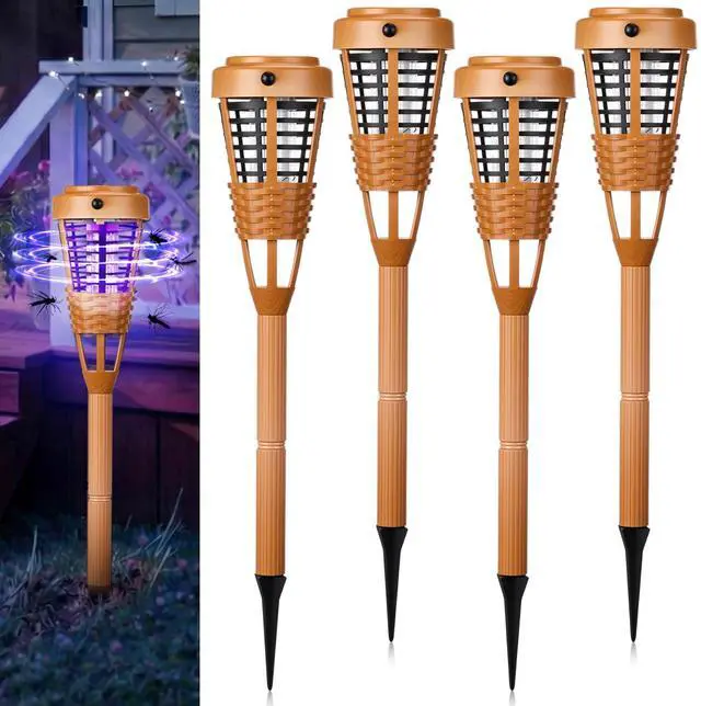 Main image of 4 Pcs Solar Bug Zapper Outdoor, Torch Zapper Lights Waterproof Mosquito Killer Lamp with Auto On/Off Lighting,Purple Bug Light and White Ambient Light for Garden Patio Yard Balcony(Orange)