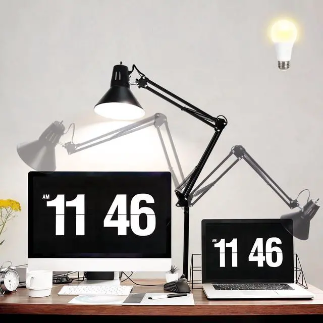 Alt view image 7 of 7 - Black Desk Lamp with Clamp, Extra-Tall Adjustable Metal Swing Arm, 3000K