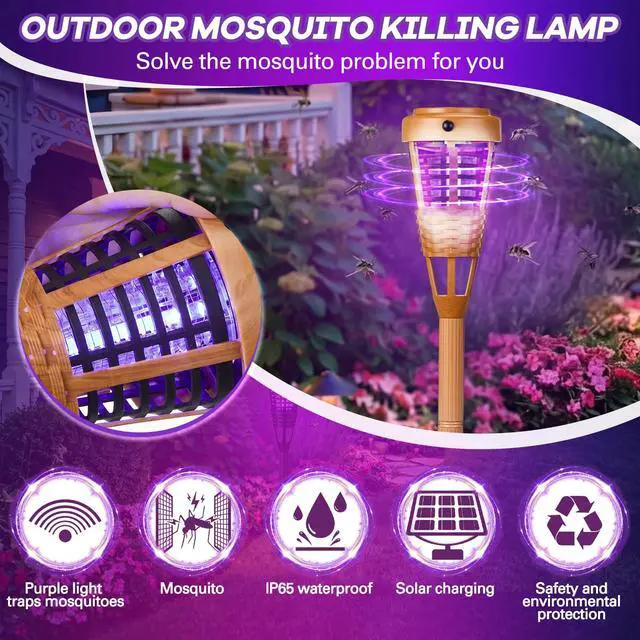 Alt view image 4 of 6 - 4 Pcs Solar Bug Zapper Outdoor, Torch Zapper Lights Waterproof Mosquito Killer Lamp with Auto On/Off Lighting,Purple Bug Light and White Ambient Light for Garden Patio Yard Balcony(Orange)