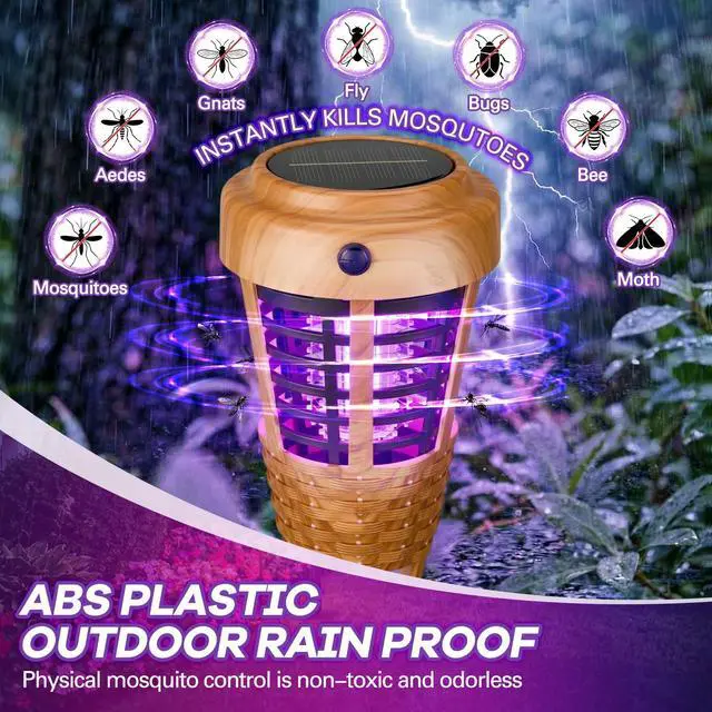 Alt view image 3 of 6 - 4 Pcs Solar Bug Zapper Outdoor, Torch Zapper Lights Waterproof Mosquito Killer Lamp with Auto On/Off Lighting,Purple Bug Light and White Ambient Light for Garden Patio Yard Balcony(Orange)