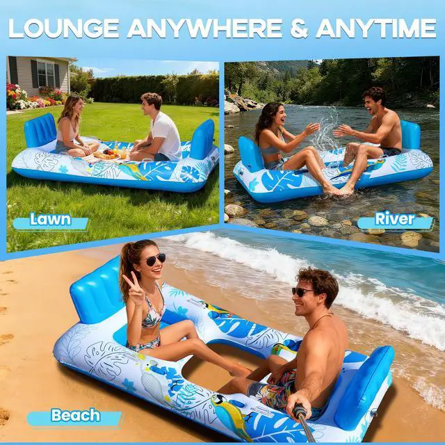 Alt view image 7 of 7 - 2 Person Inflatable Pool Float Adult,Extra Large Inflatable Float
