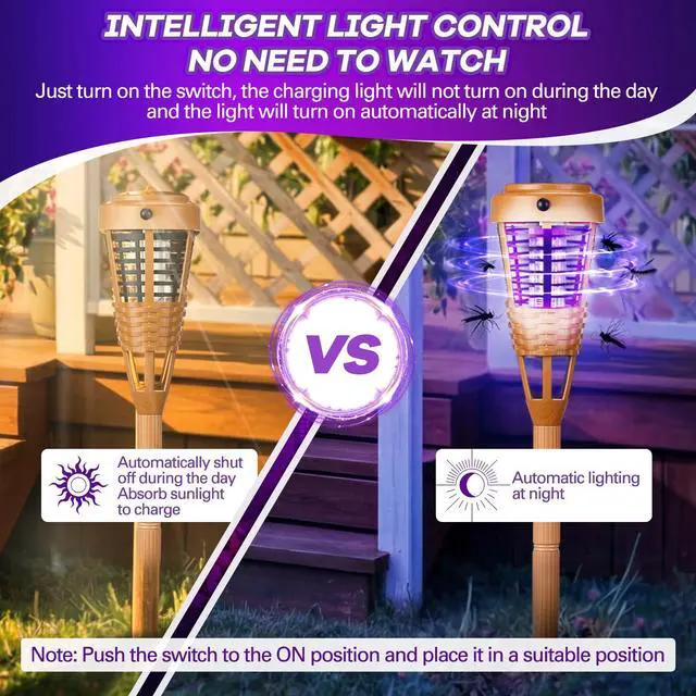 Alt view image 5 of 6 - 4 Pcs Solar Bug Zapper Outdoor, Torch Zapper Lights Waterproof Mosquito Killer Lamp with Auto On/Off Lighting,Purple Bug Light and White Ambient Light for Garden Patio Yard Balcony(Orange)
