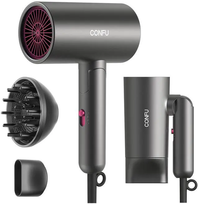Main image of Diffuser Hair Dryer for Curly Hair,1500W Fast Drying Blow Dryer with Diffuser for Women,Compact & Portable Negative Ion Hairdryer,Mini and Foldable Blowdryer Design for Travel(Gray)