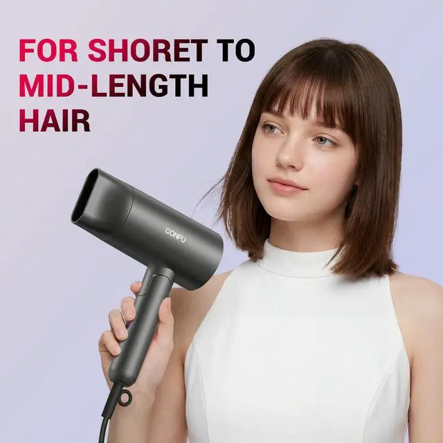 Alt view image 2 of 7 - Diffuser Hair Dryer for Curly Hair,1500W Fast Drying Blow Dryer with Diffuser for Women,Compact & Portable Negative Ion Hairdryer,Mini and Foldable Blowdryer Design for Travel(Gray)