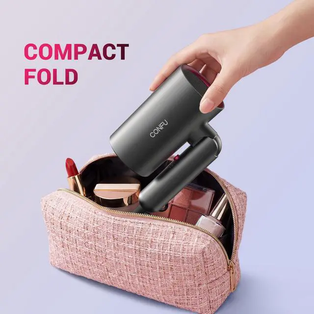 Alt view image 7 of 7 - Diffuser Hair Dryer for Curly Hair,1500W Fast Drying Blow Dryer with Diffuser for Women,Compact & Portable Negative Ion Hairdryer,Mini and Foldable Blowdryer Design for Travel(Gray)