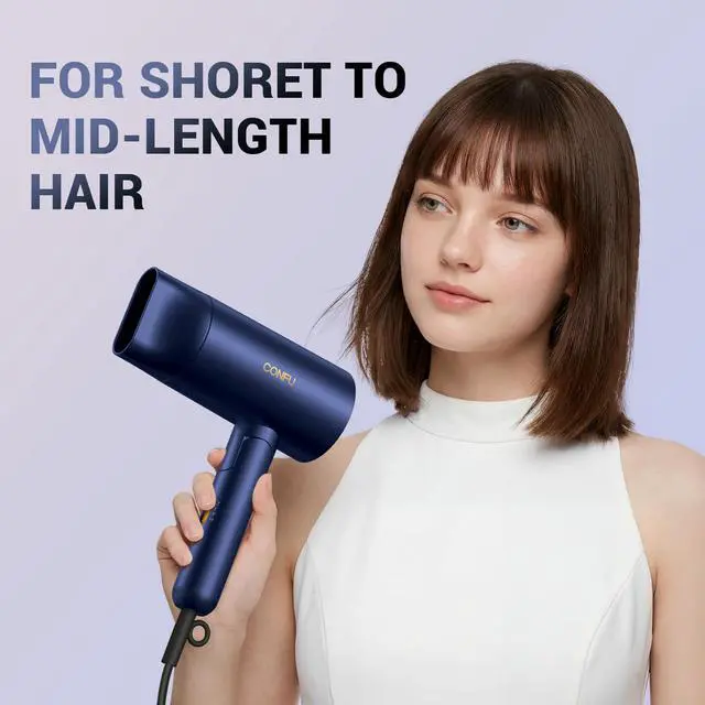 Alt view image 2 of 7 - Diffuser Hair Dryer for Curly Hair,1500W Fast Drying Blow Dryer with Diffuser for Women,Compact & Portable Negative Ion Hairdryer,Mini and Foldable Blowdryer Design for Travel(Blue)