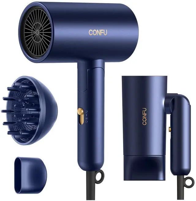 Main image of Diffuser Hair Dryer for Curly Hair,1500W Fast Drying Blow Dryer with Diffuser for Women,Compact & Portable Negative Ion Hairdryer,Mini and Foldable Blowdryer Design for Travel(Blue)