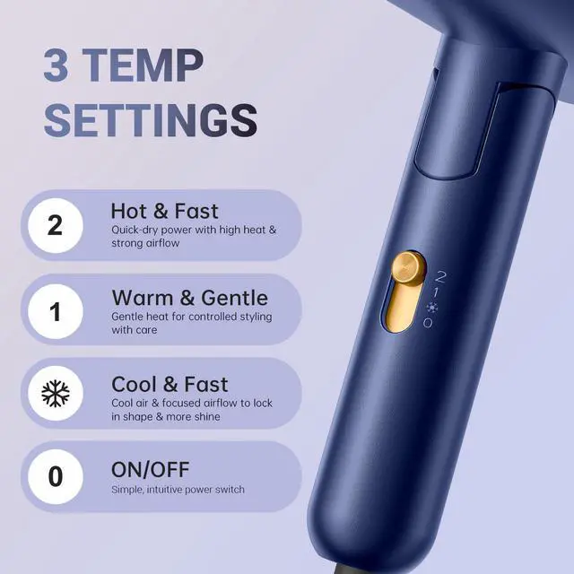 Alt view image 6 of 7 - Diffuser Hair Dryer for Curly Hair,1500W Fast Drying Blow Dryer with Diffuser for Women,Compact & Portable Negative Ion Hairdryer,Mini and Foldable Blowdryer Design for Travel(Blue)