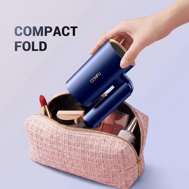 Alt view image 7 of 7 - Diffuser Hair Dryer for Curly Hair,1500W Fast Drying Blow Dryer with Diffuser for Women,Compact & Portable Negative Ion Hairdryer,Mini and Foldable Blowdryer Design for Travel(Blue)