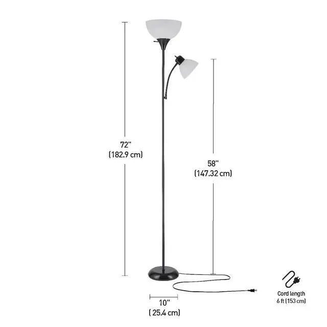 Alt view image 7 of 7 - 67135 72" Floor Lamp with Adjustable Reading Light, Bright, Easy-to-Assemble Torchiere for Bedroom, Living Room & Office - Space-Saving Slim Design