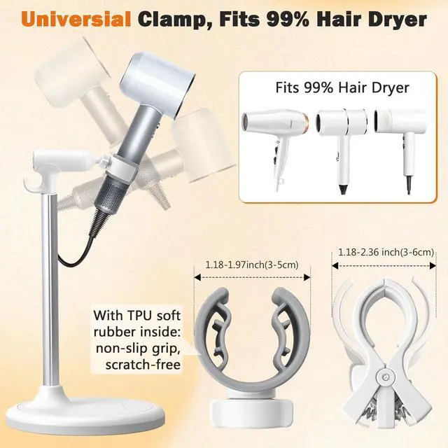 Alt view image 3 of 7 - Hair Dryer Stand Hands Free, 360-Degree Rotating Blow Dryer Stand