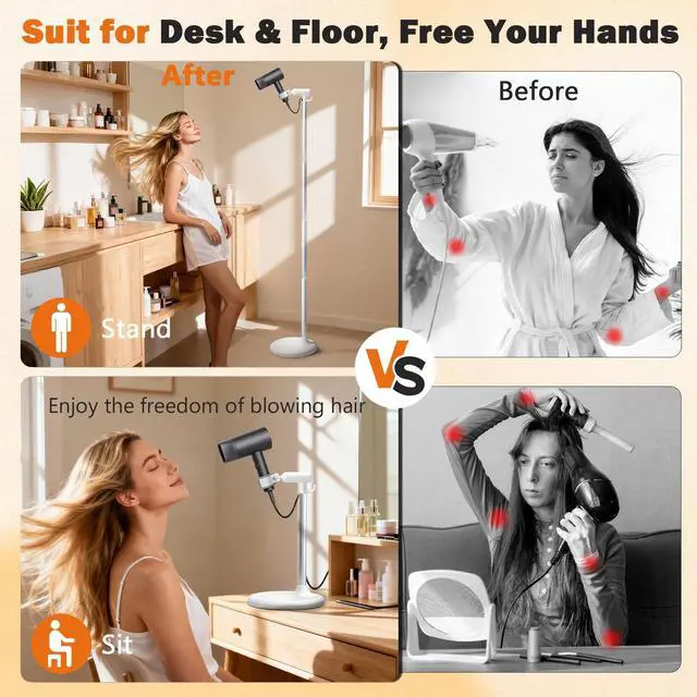 Alt view image 7 of 7 - Hair Dryer Stand Hands Free, 360-Degree Rotating Blow Dryer Stand