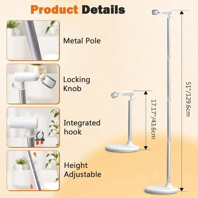 Alt view image 2 of 7 - Hair Dryer Stand Hands Free, 360-Degree Rotating Blow Dryer Stand