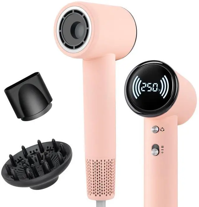 Main image of High Speed Ionic Hair Dryer with Diffuser 160,000 RPM Brushless Motor for Fast Drying, Lightweight Travel Blow Dryer with Concentrator Nozzle for Women Men, Pink
