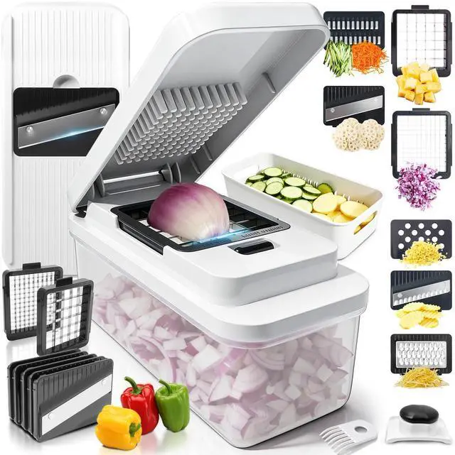Main image of 14-In-1 Chopper Vegetable Cutter with 7 Blades, Vegetable Chopper with Container and Lid, Mandoline Slicer for Kitchen, Veggie Slicer for Salad, Cheese Grater, Kitchen Gadgets Accessories Essentials