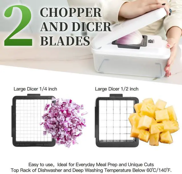 Alt view image 4 of 7 - 14-In-1 Chopper Vegetable Cutter with 7 Blades, Vegetable Chopper with Container and Lid, Mandoline Slicer for Kitchen, Veggie Slicer for Salad, Cheese Grater, Kitchen Gadgets Accessories Essentials