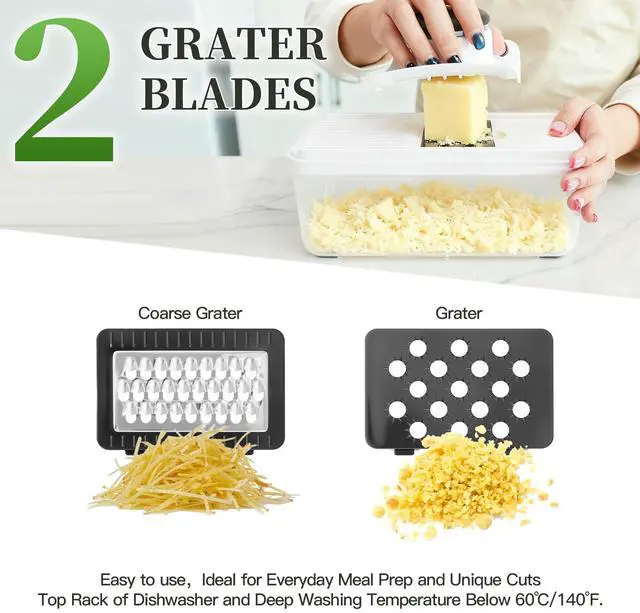 Alt view image 5 of 7 - 14-In-1 Chopper Vegetable Cutter with 7 Blades, Vegetable Chopper with Container and Lid, Mandoline Slicer for Kitchen, Veggie Slicer for Salad, Cheese Grater, Kitchen Gadgets Accessories Essentials