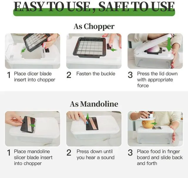 Alt view image 7 of 7 - 14-In-1 Chopper Vegetable Cutter with 7 Blades, Vegetable Chopper with Container and Lid, Mandoline Slicer for Kitchen, Veggie Slicer for Salad, Cheese Grater, Kitchen Gadgets Accessories Essentials