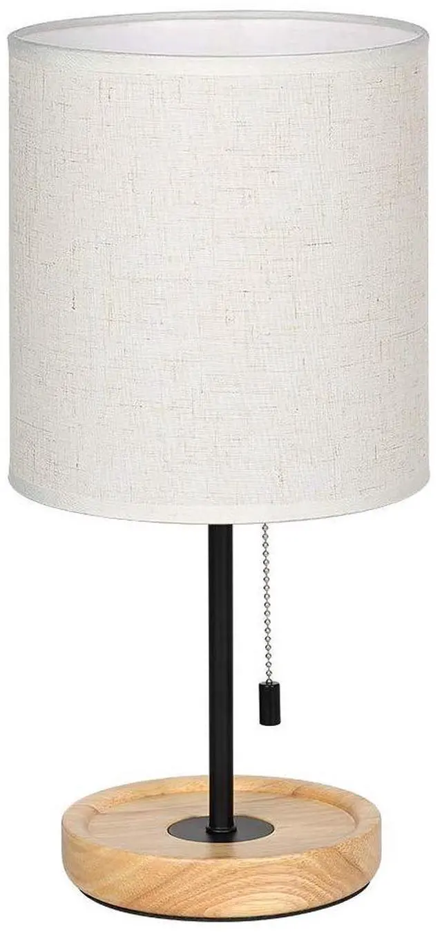 Alt view image 4 of 7 - Modern Table Lamp, Nightstand Desk Lamp, Bedside Lamp with Wood Base and Linen Shade for Living Room, Bedroom, Office, College Dorm