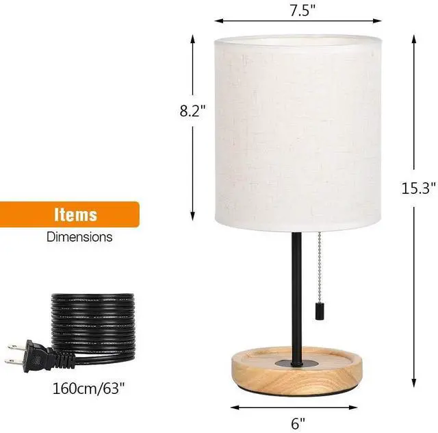 Alt view image 5 of 7 - Modern Table Lamp, Nightstand Desk Lamp, Bedside Lamp with Wood Base and Linen Shade for Living Room, Bedroom, Office, College Dorm