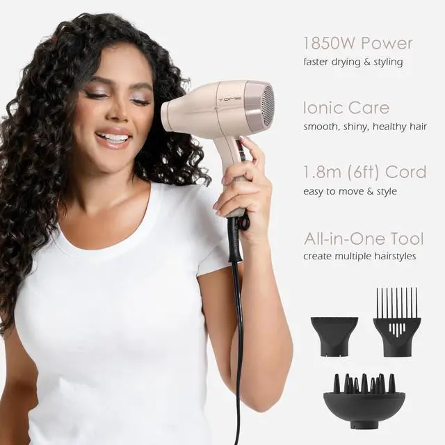 Alt view image 3 of 7 - Hair Dryer 1875W Diffuser Set, Ionic, 3 Attachments, 125V Home