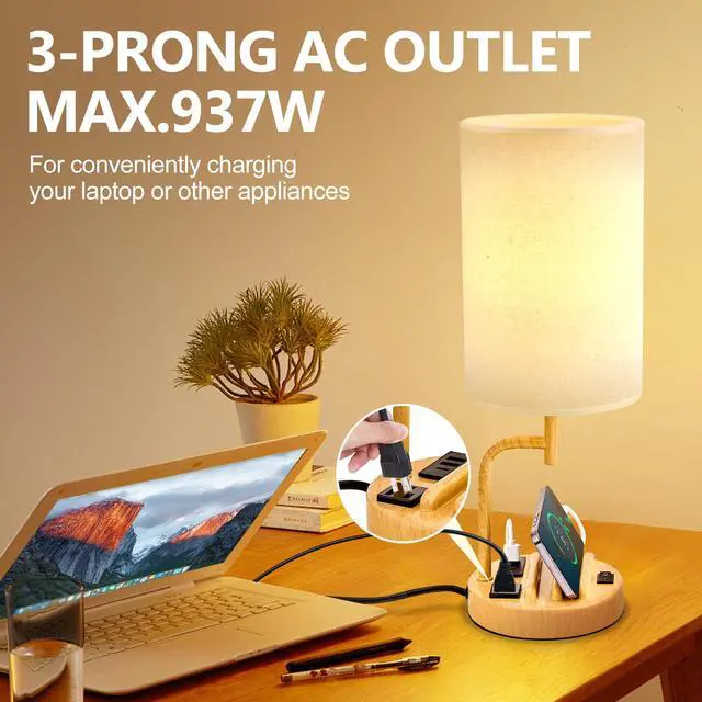 Alt view image 5 of 7 - Table Lamp with 3 USB Charging Ports, Modern Desk Lamp with AC Outlet and Phone Stands, Perfect Bedside Lamp for Bedroom, Living Room, Office (Pack of 2)