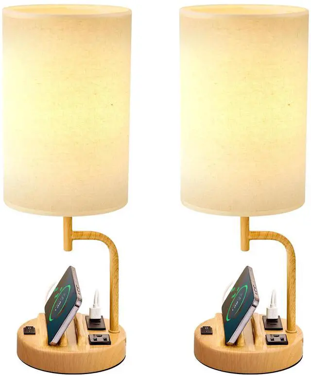 Main image of Table Lamp with 3 USB Charging Ports, Modern Desk Lamp with AC Outlet and Phone Stands, Perfect Bedside Lamp for Bedroom, Living Room, Office (Pack of 2)